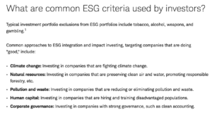 Common ESG score criteria used to drive investments.